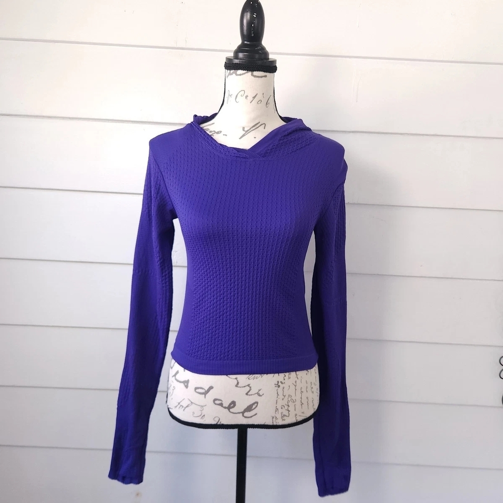Athleta Purple Waffle Knit Cropped Hoodie XXS Tranquil Soft Stretchy Lounge